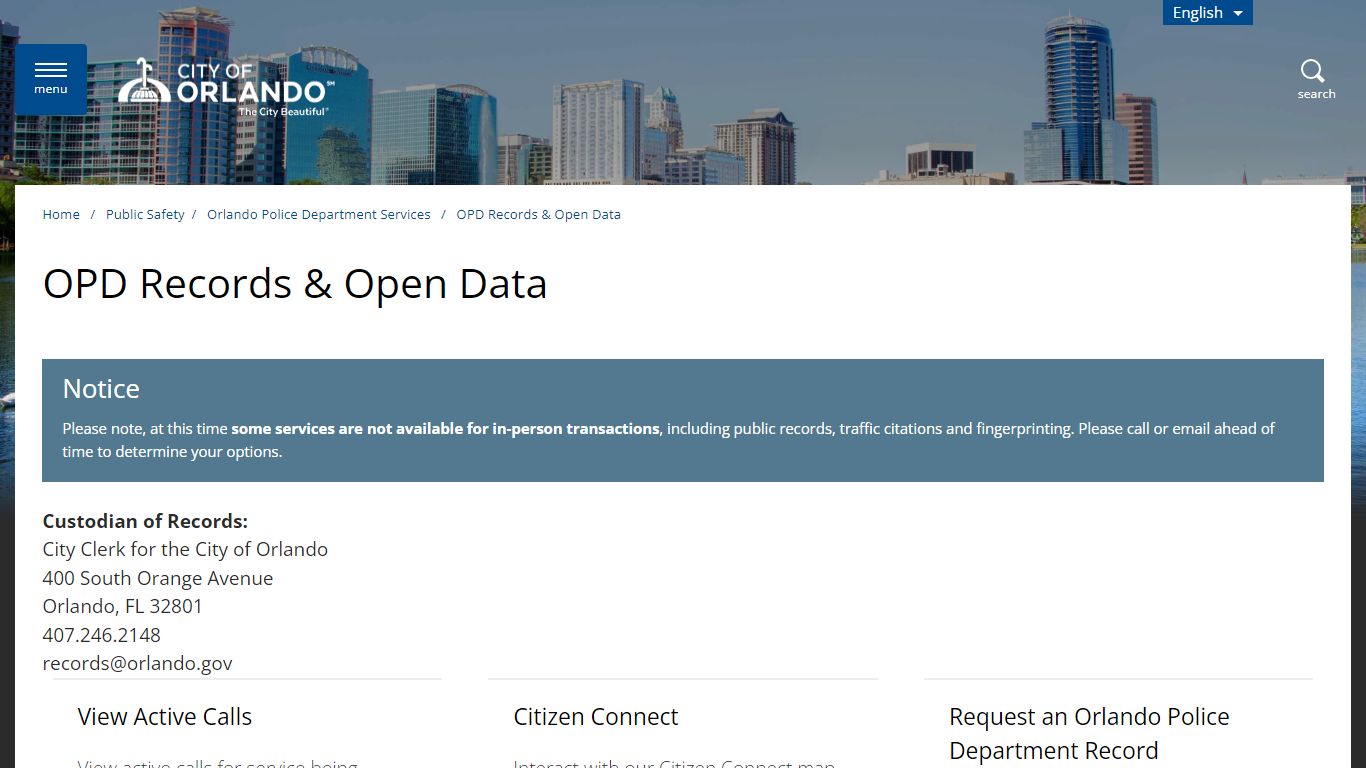 OPD Records & Open Data - City of Orlando